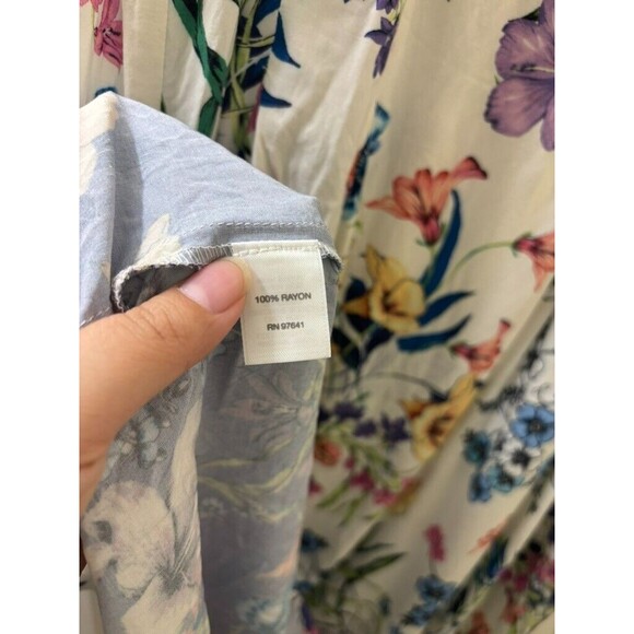 J. Jill Women’s XL Pleated Dress Floral Multi Color White Pockets A-Line Spring - Picture 11 of 15